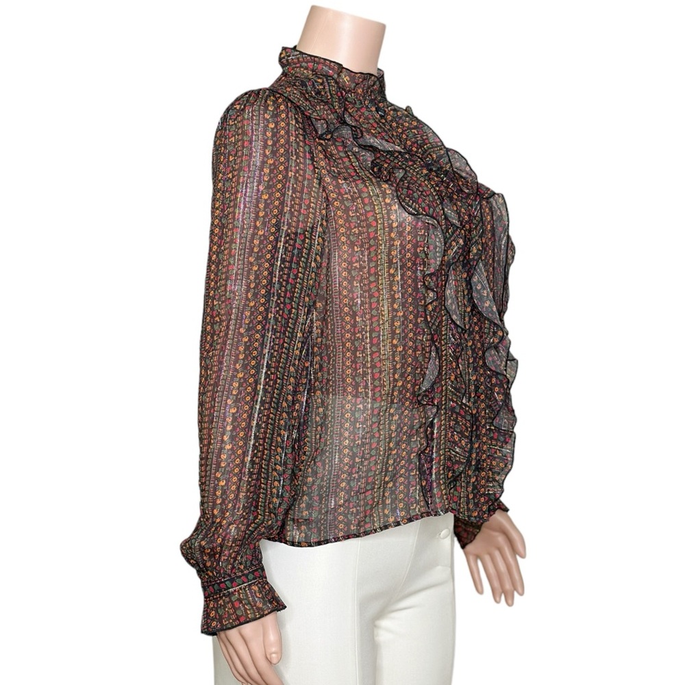 Sezane Black Floral Ruffled Wrap Blouse - Picture 11 of 12